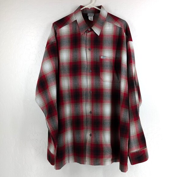 CALTOP Shirt Men's‎ 3XL Red Plaid Flannel Open Pocket Long Sleeve Ombre USA - Picture 3 of 14